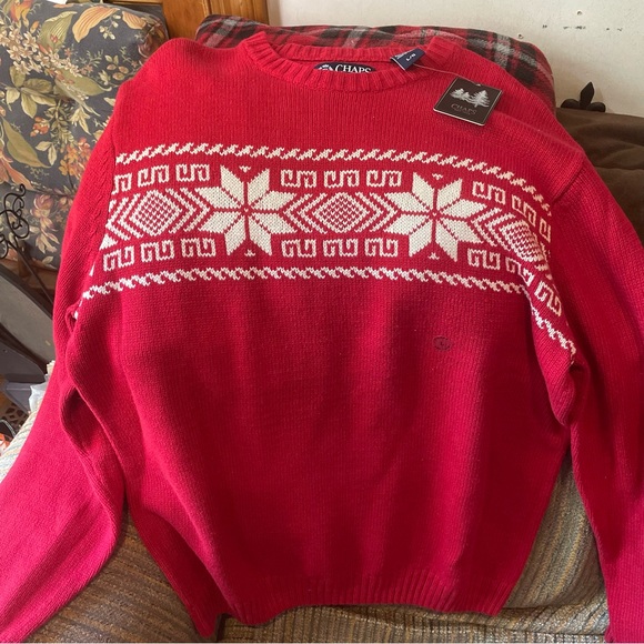 CHAPS Ski Sweater with Snowflake, Large, Beautiful Christmas Red and Whi… - Picture 6 of 7